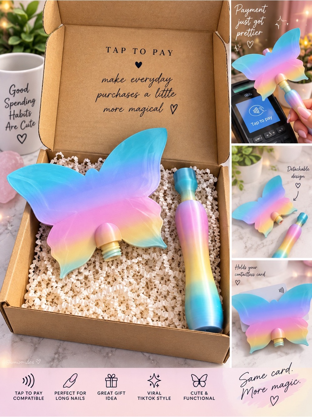 Viral TikTok Rainbow Butterfly Tap to Pay Credit Card Wand Pastel